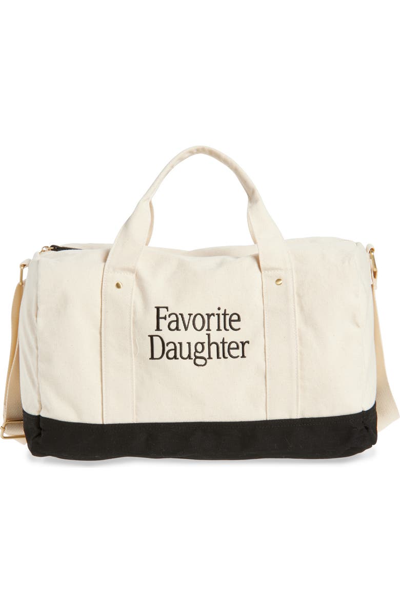 Favorite Daughter Logo Embroidered Canvas Duffle Bag, Main, color, Natural Black