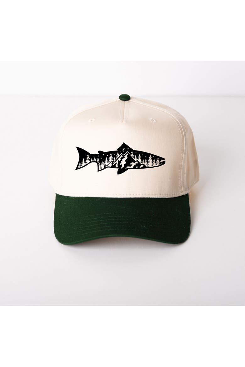 Fish and Trees Canvas Trucker Hat, Main, color, Green
