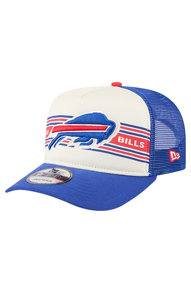 New Era Men's New Era Cream/Royal Buffalo Bills Banner A-Frame 9FIFTY Trucker Snapback Hat, Main, color, Cream