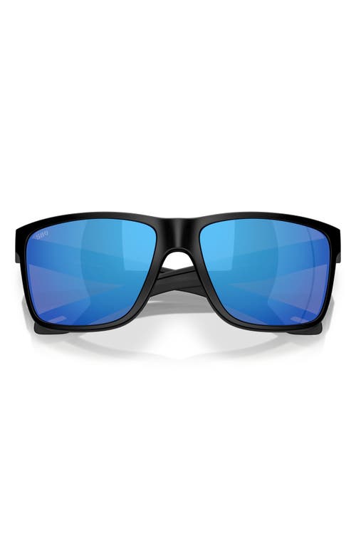 Costa Del Mar Broadbill Ii 58mm Polarized Rectangular Sunglasses In Matte Black/blue Mirror 580g