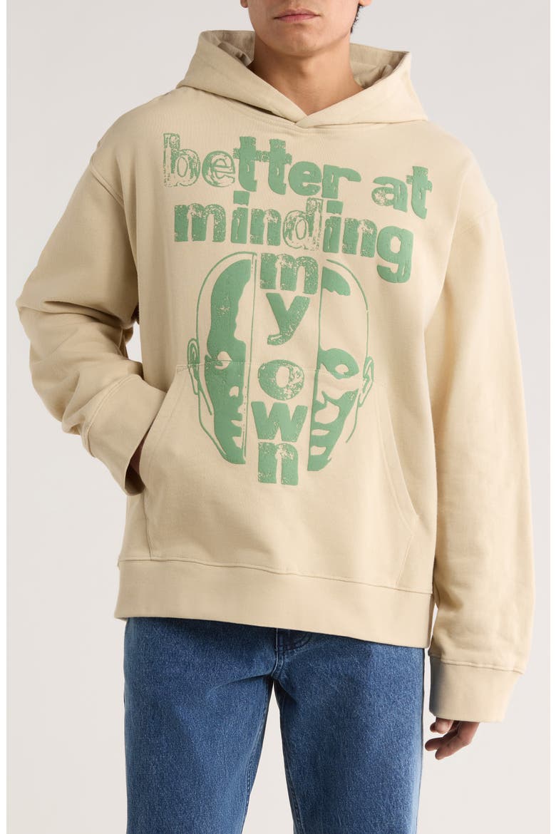Better at Minding My Own Cotton Hoodie, Main, color, TAUPE