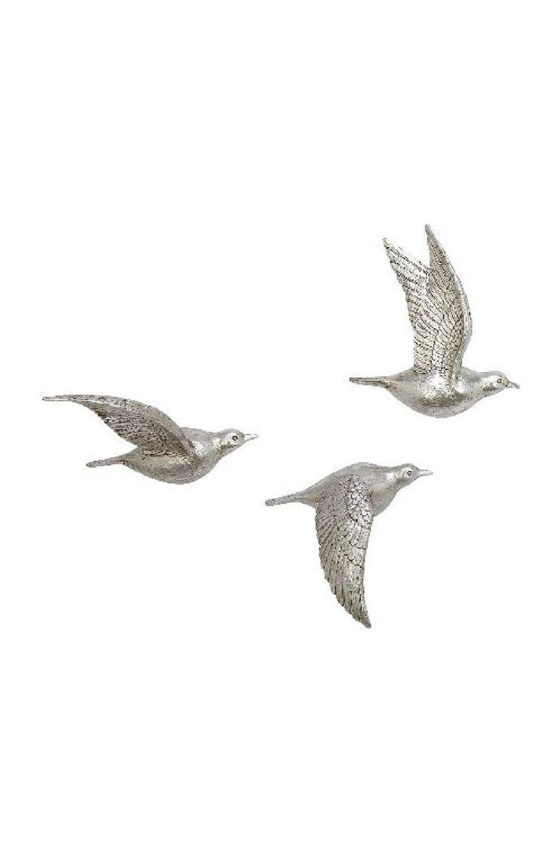 WILLOW ROW Eclectic Resin Birds in Flight Wall Decor - Set of 3, Main, color, 