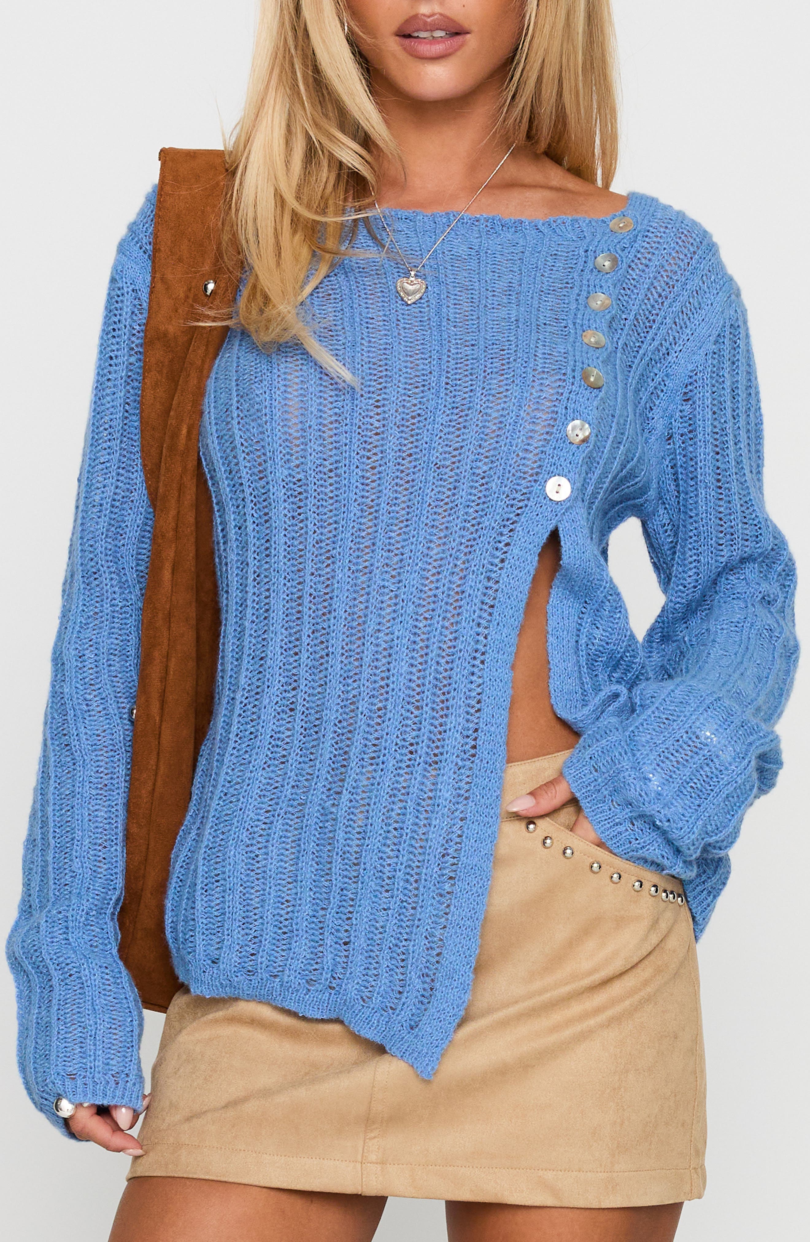 Princess Polly Lenker Asymmetric Button Cardigan In Blue