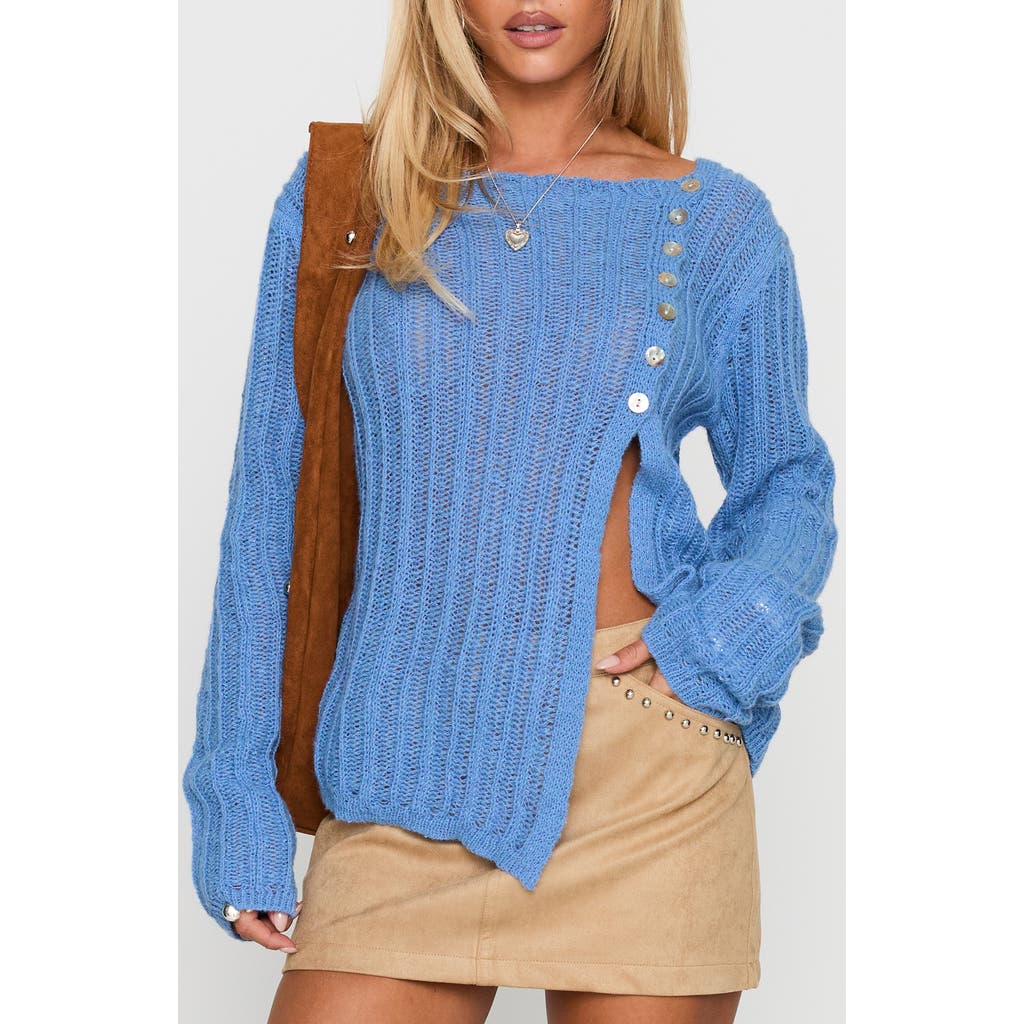 Princess Polly Lenker Asymmetric Button Cardigan In Blue