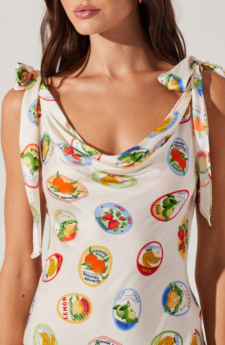 ASTR the Label Allexina Printed Tie Shoulder Midi Dress, Alternate, color, Ivory Fruit Cocktail