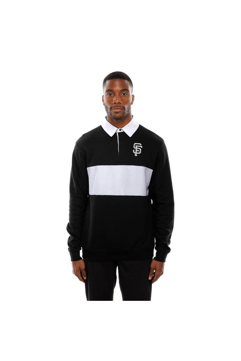 Men's New Era Black San Francisco Giants Throwback Prep Colorblock Rugby Polo, Alternate, color, Black