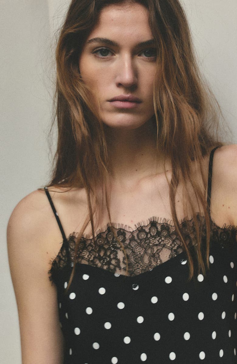 MANGO Polka Dot Longline Tunic, Alternate, color, Black