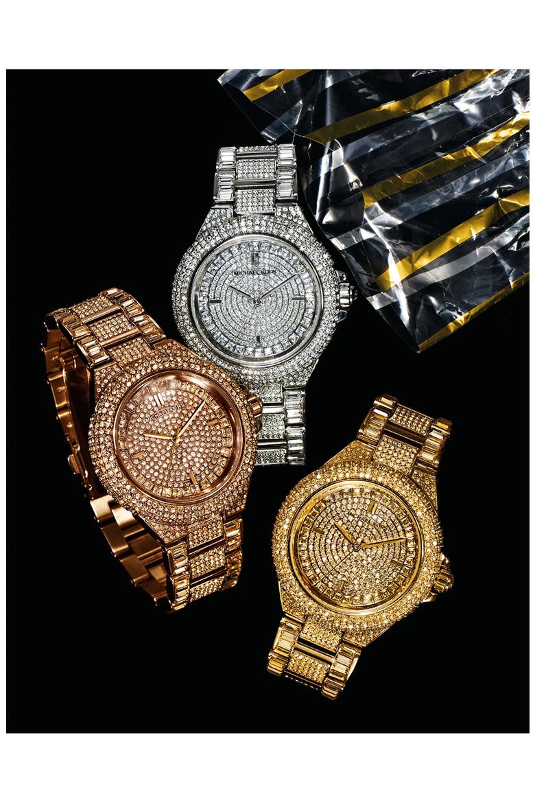 Michael Kors 'Camille' Crystal Encrusted Bracelet Watch, 44mm, Alternate, color, SILVER