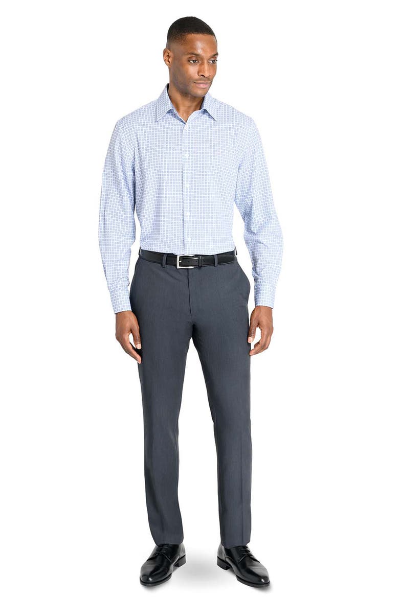 Regular Fit Square Print Performance Dress Shirt, Alternate, color, WHITE/ BLUE