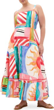 City Chic Sunlit Print Sleeveless Maxi Dress