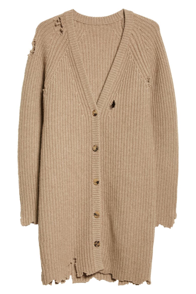 Rory Distressed Longline Cashmere Cardigan, Alternate, color, HUSK