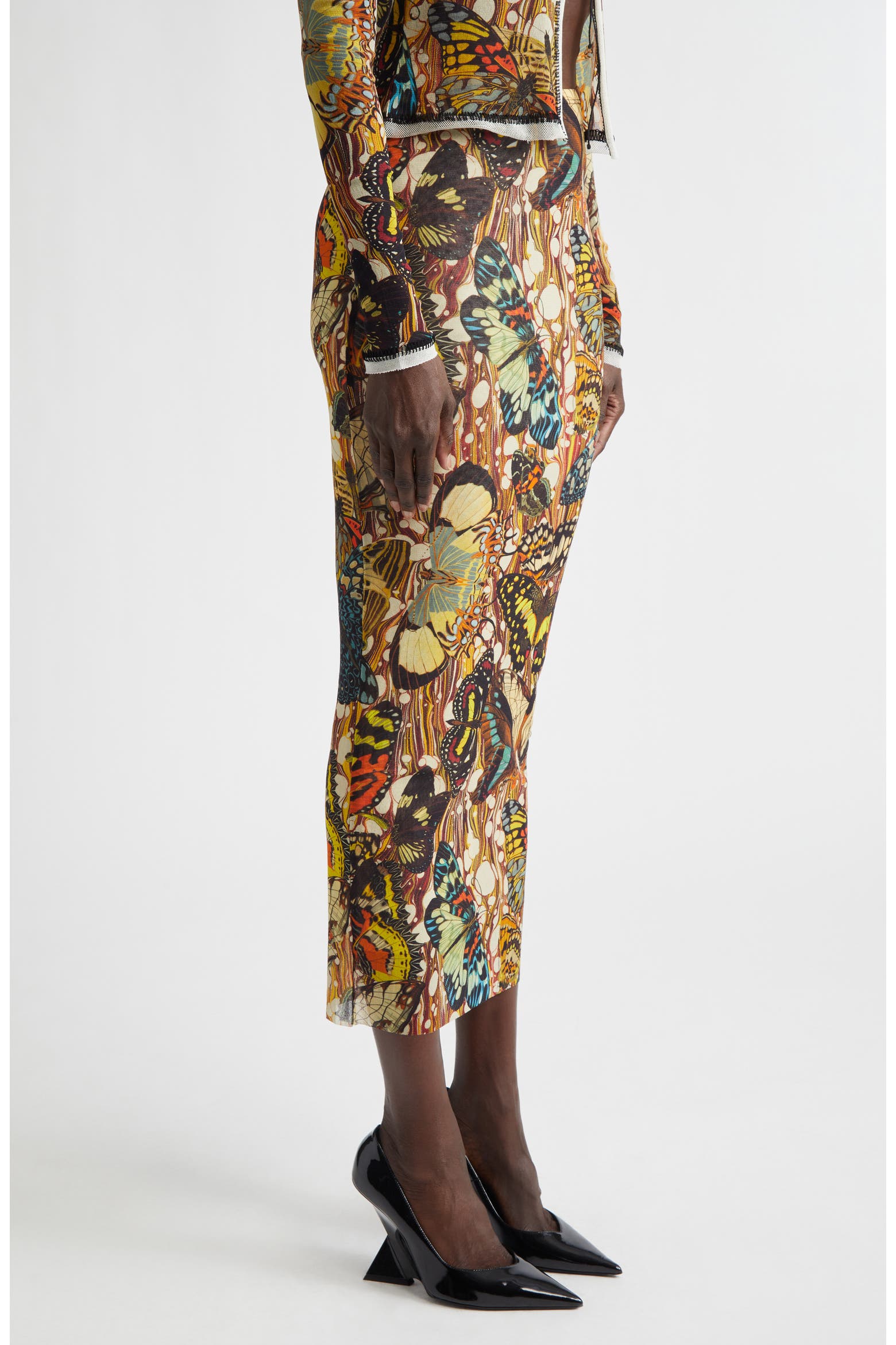 Butterfly Rint Jean Paul Gaultier Re-Edition Butterfly Print Mesh Maxi Skirt (Women ...