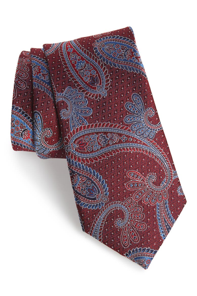 Paisley Silk Tie, Main, color, RED