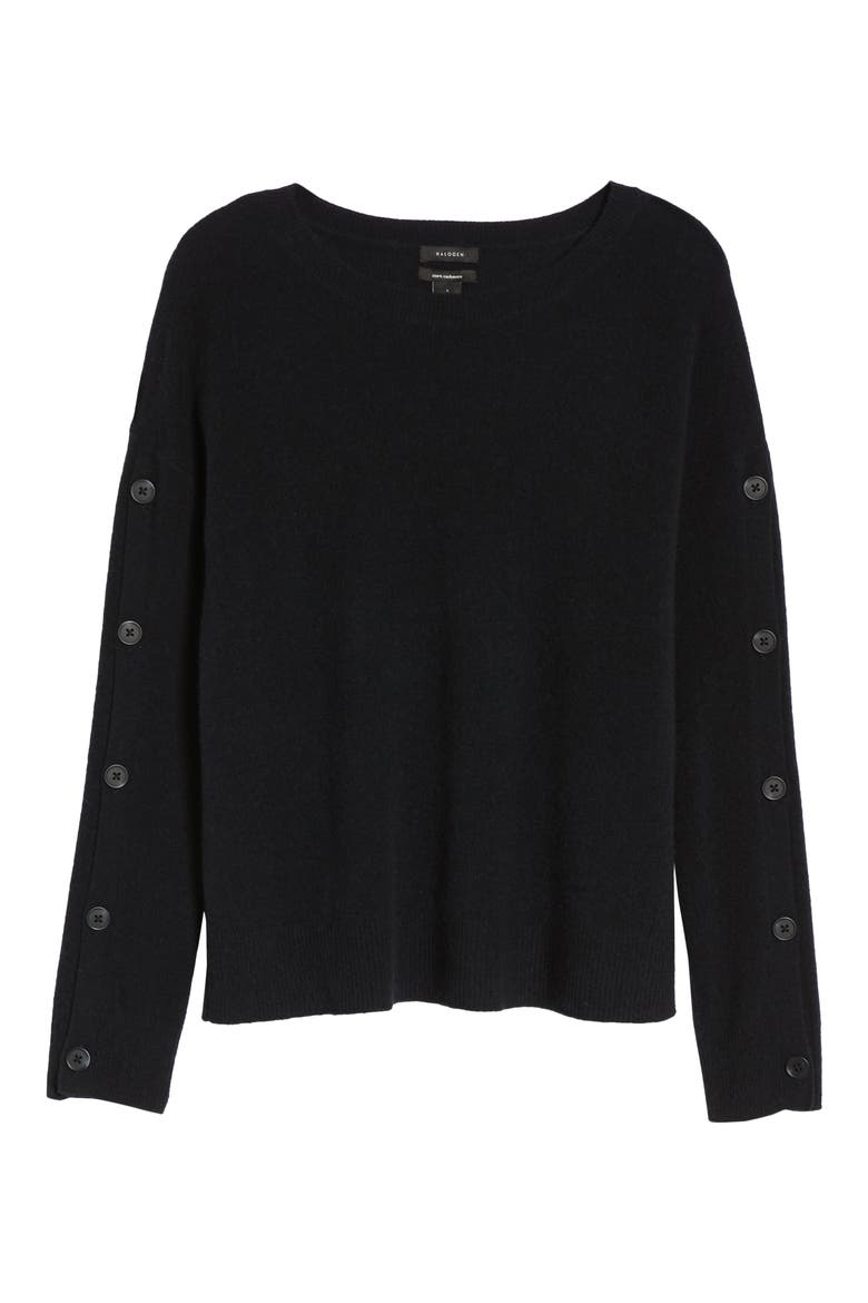 Cashmere Button Sleeve Sweater, Main, color, BLACK