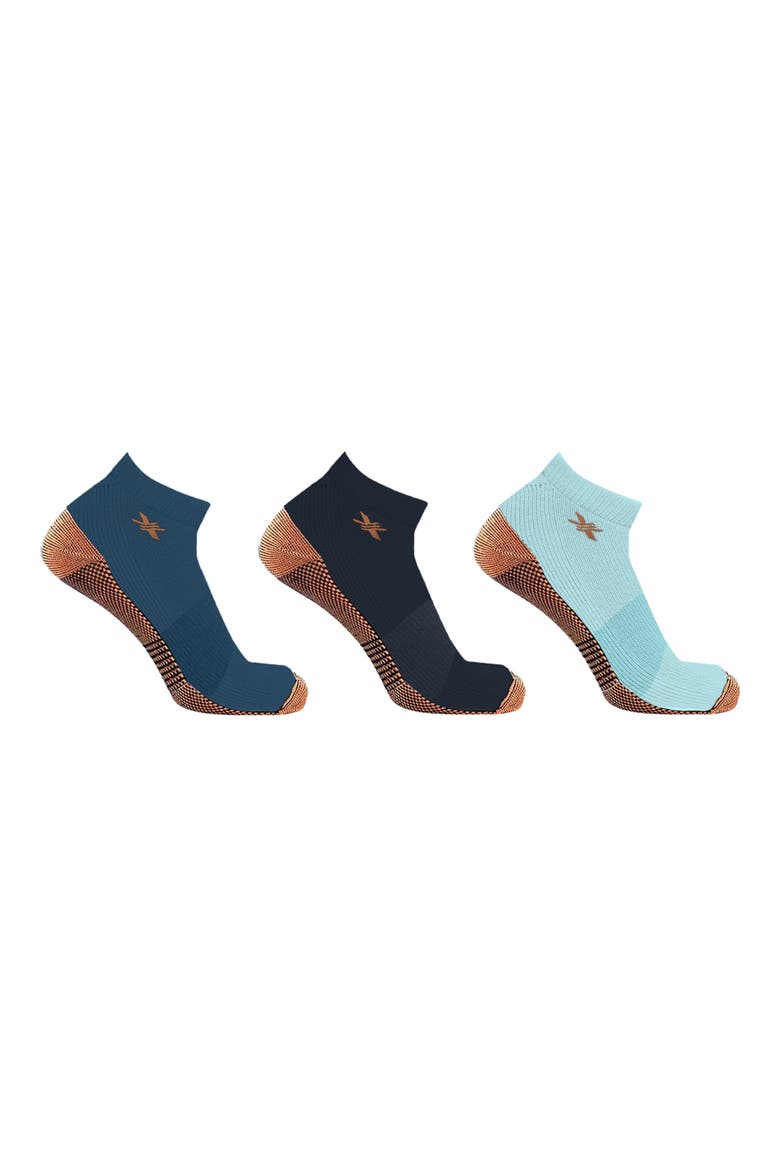 3-Pack Copper Infused Ankle Length Compression Socks, Main, color, OCEAN DEEP