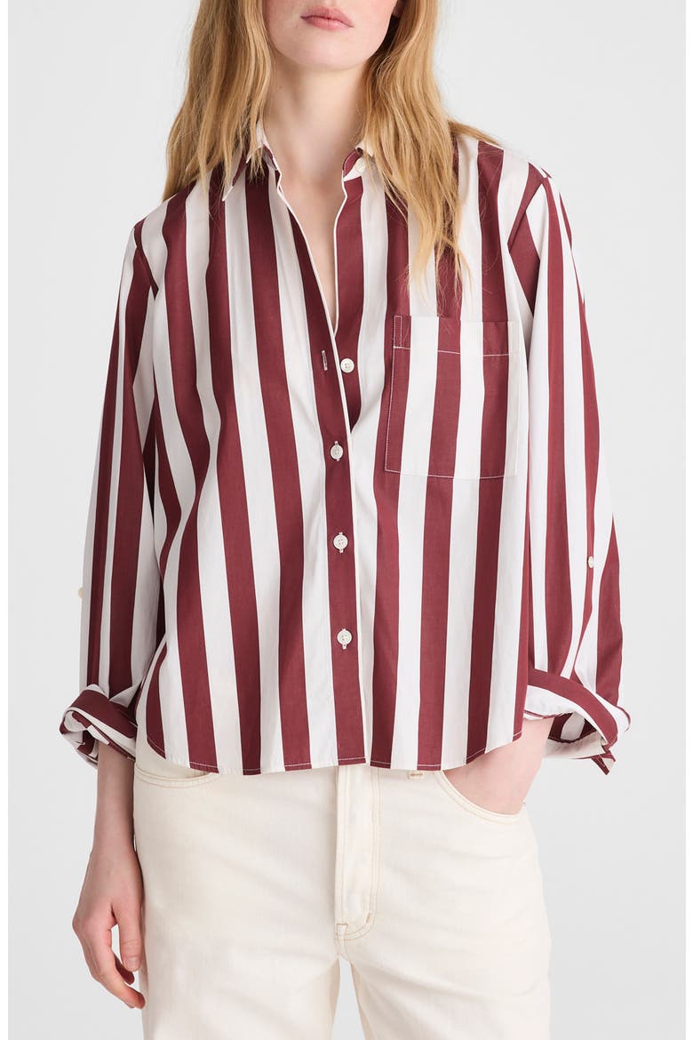 The Signature Cotton Poplin Y-Neck Shirt, Main, color, DUSTY MERLOT