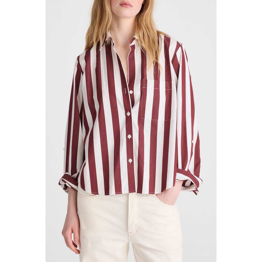 Madewell The Signature Cotton Poplin Y-Neck Shirt in Dusty Merlot at Nordstrom, Size Large