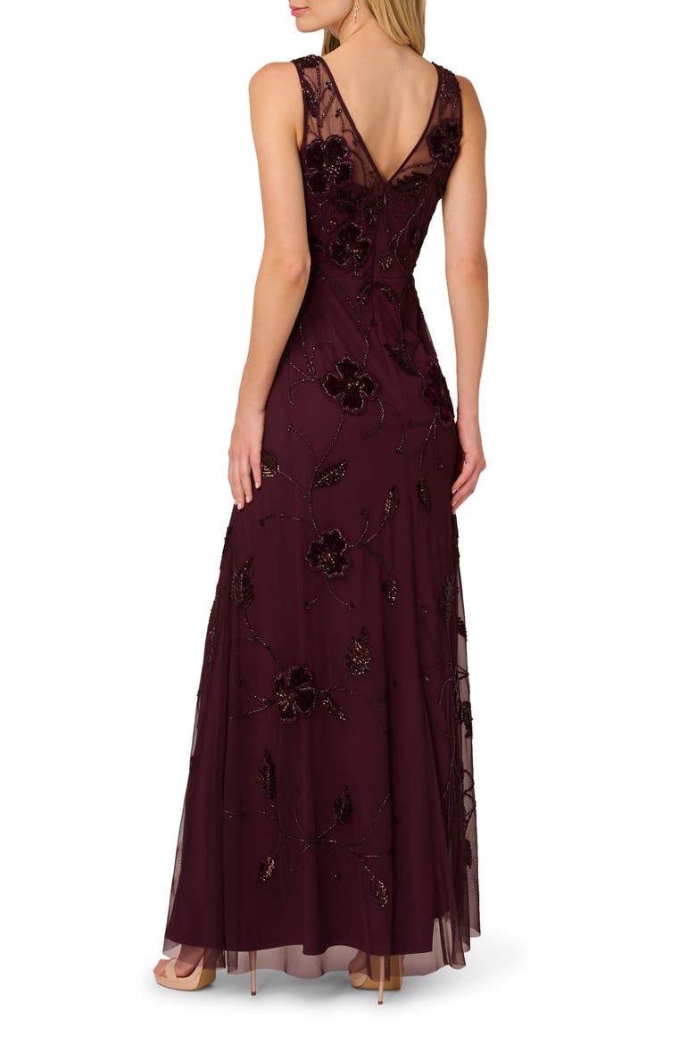 Beaded Floral Velvet Gown, Alternate, color, NIGHT PLUM