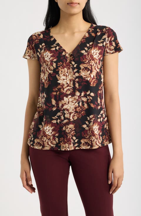 Pleated Neck Cap Sleeve Top
