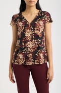 AK ANNE KLEIN Pleated Neck Cap Sleeve Top