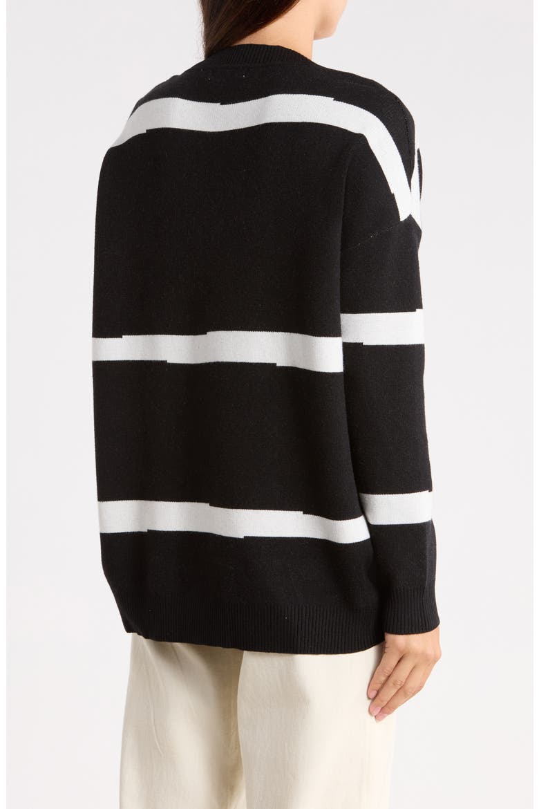 Striped V-Neck Sweater, Alternate, color, BLACK
