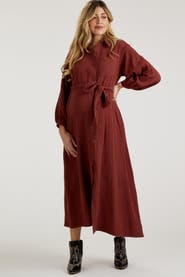PinkBlush Gauze Belted Shirt Midi Dress