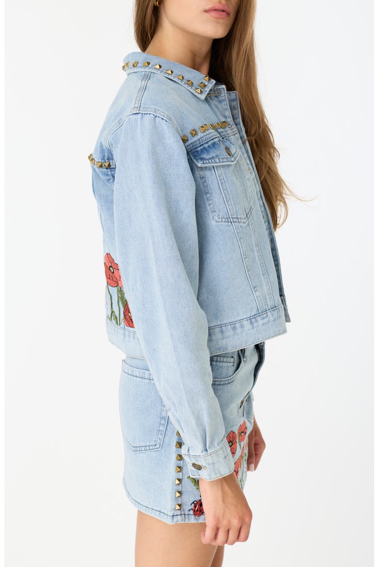 Nina Studded Denim Trucker Jacket, Alternate, color, LIGHT WASH