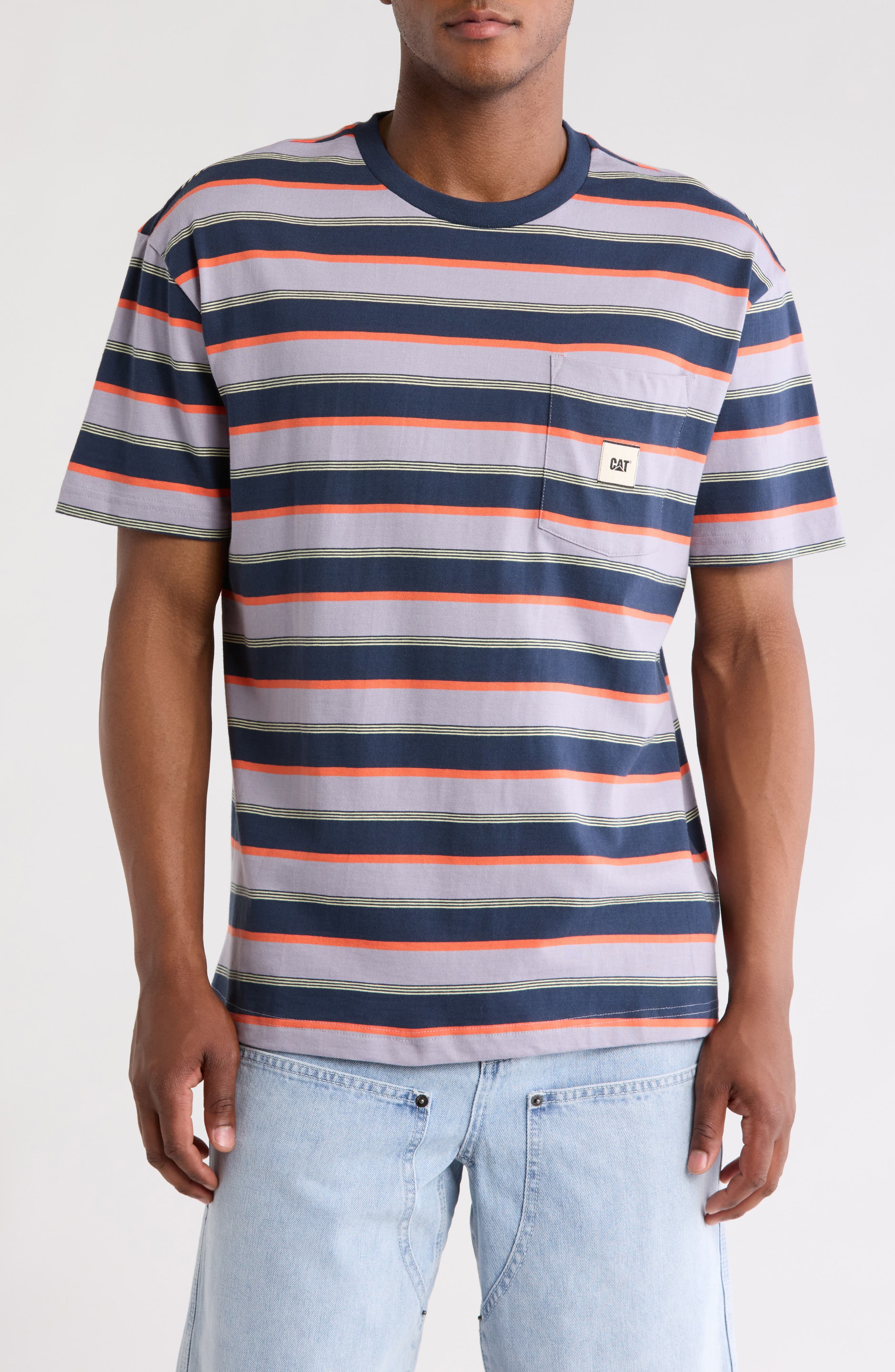CAT WWR Stripe Patch Pocket Cotton T-Shirt