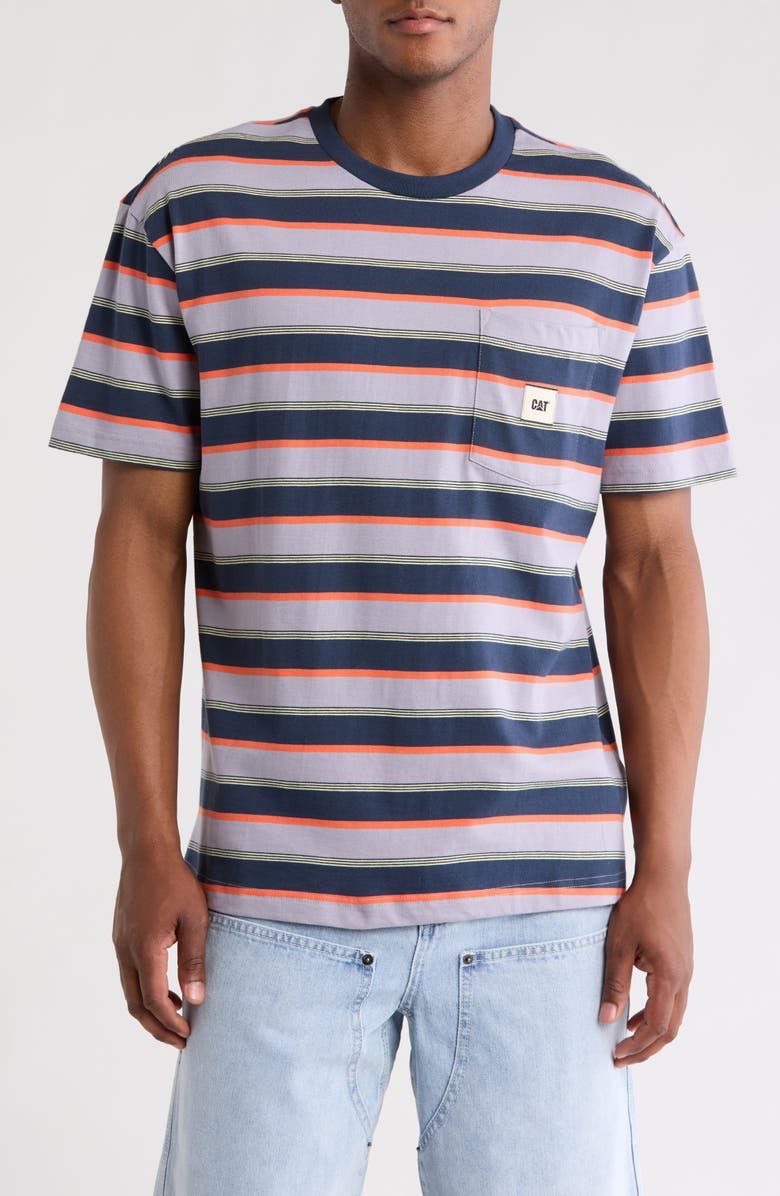 CAT WWR Stripe Patch Pocket Cotton T-Shirt, Main, color, Lilac Grey