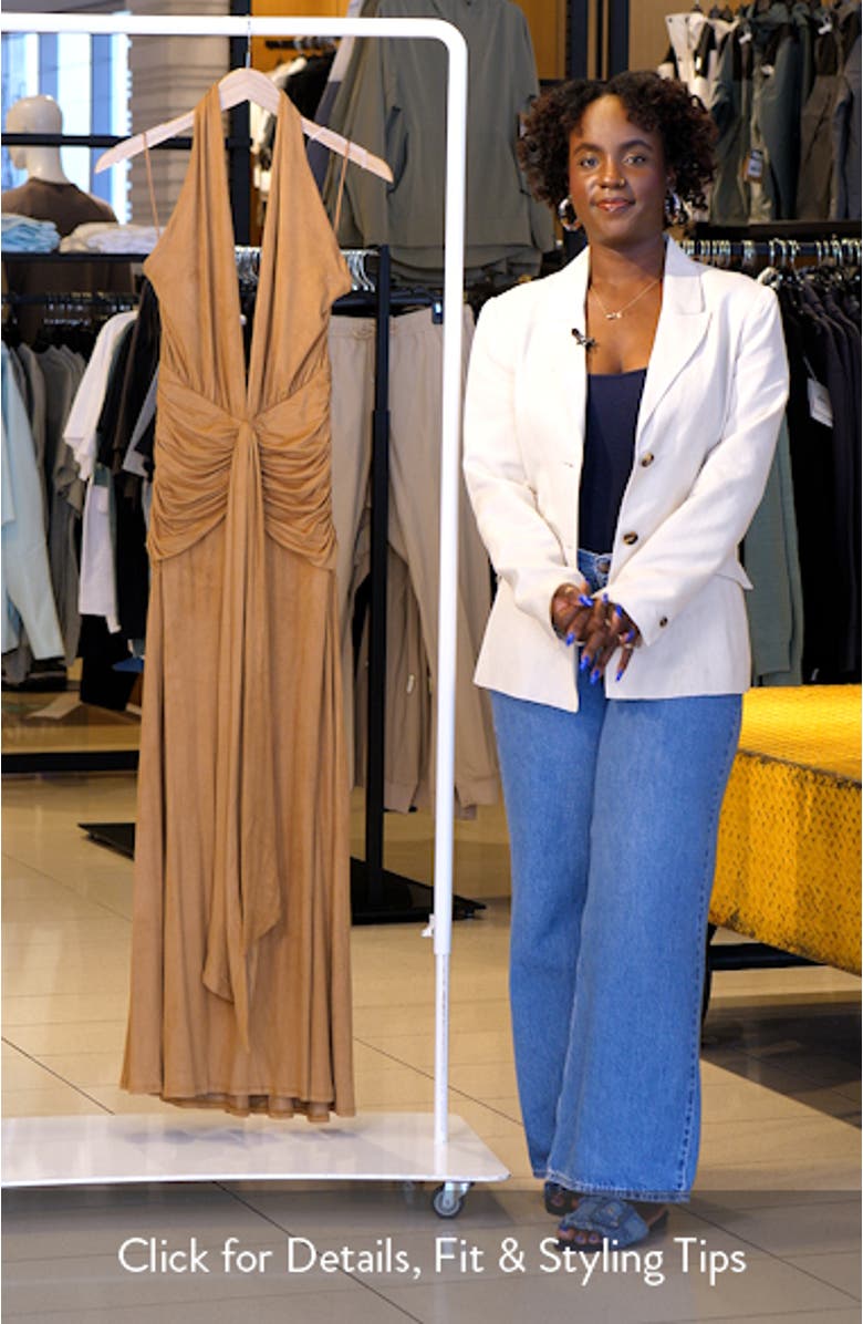 Heidi Plunge Halter Neck Faux Suede Maxi Dress, sales video thumbnail