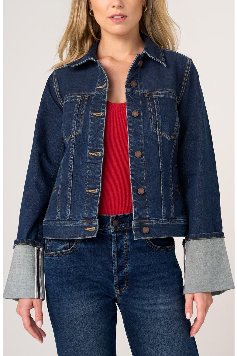 Cuffed Selvedge Denim Trucker Jacket, Main, color, COSMIC DUST