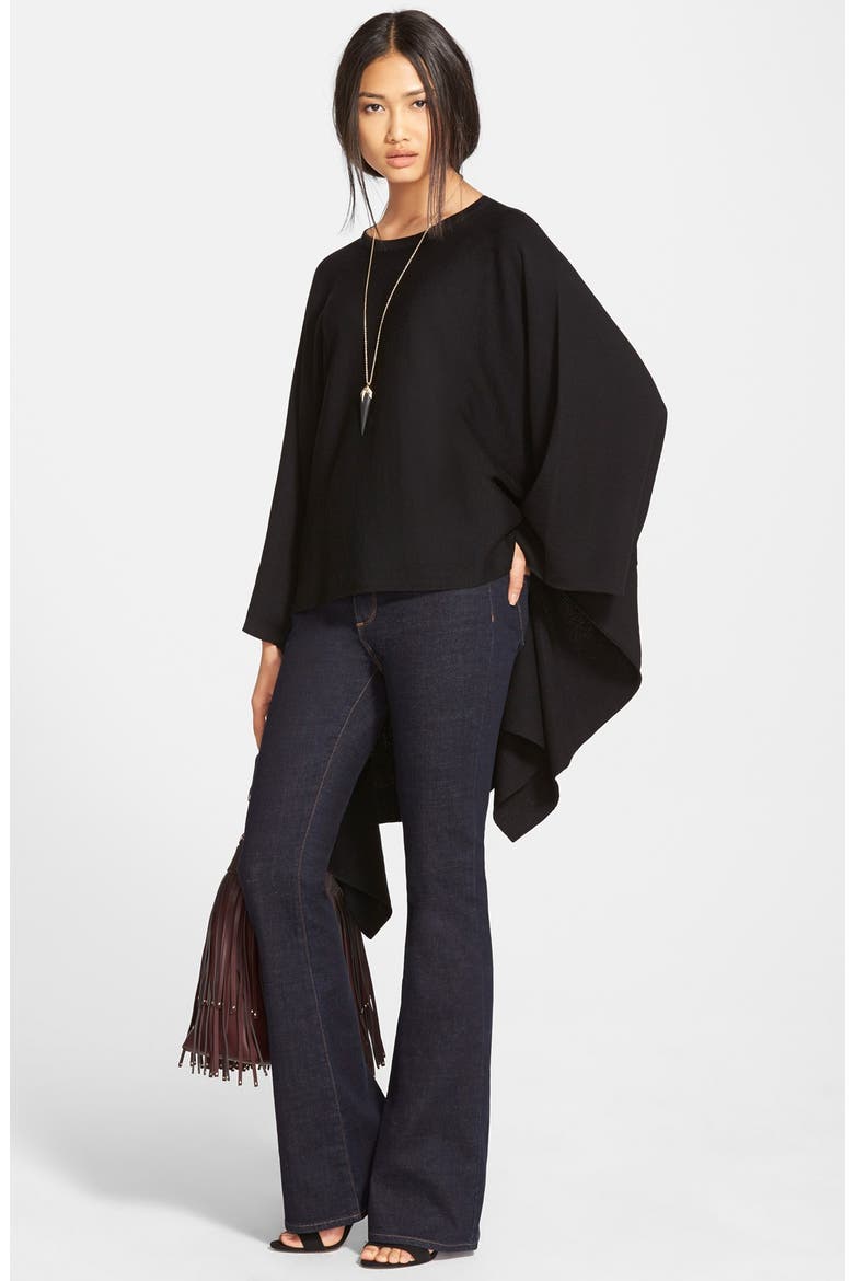 Merino High/Low Poncho, Alternate, color, BLACK