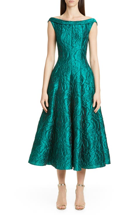 Rose Jacquard Fit & Flare Midi Dress