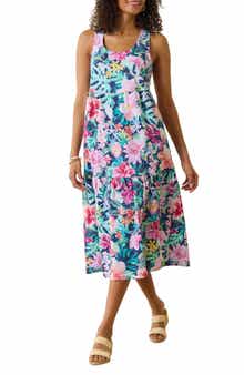 Tommy Bahama Perfectly Paradise Floral Stretch Cotton Midi Dress