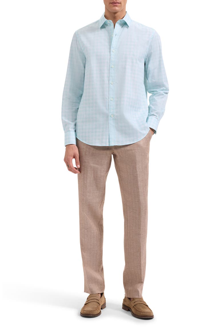 Julian Shaped Fit Check Cotton Button-Up Shirt, Alternate, color, SEA SPRAY