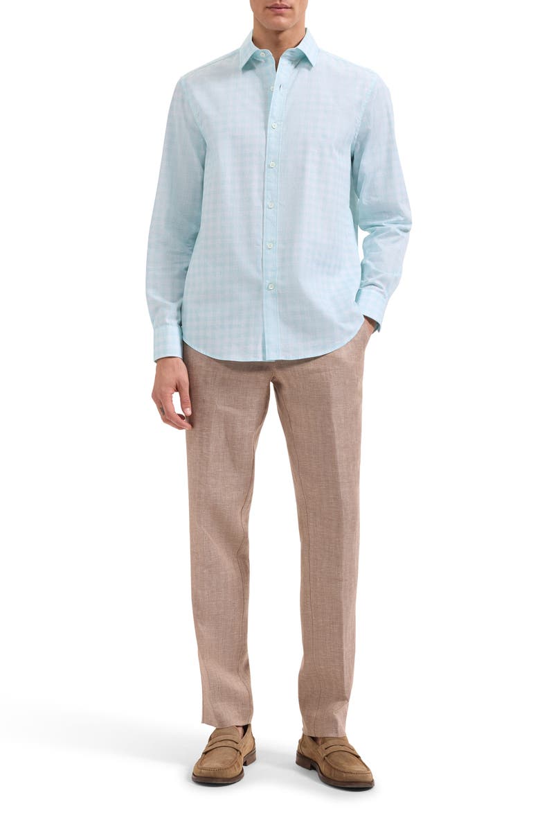 Bugatchi Julian Shaped Fit Check Cotton Button-Up Shirt, Alternate, color, Sea Spray
