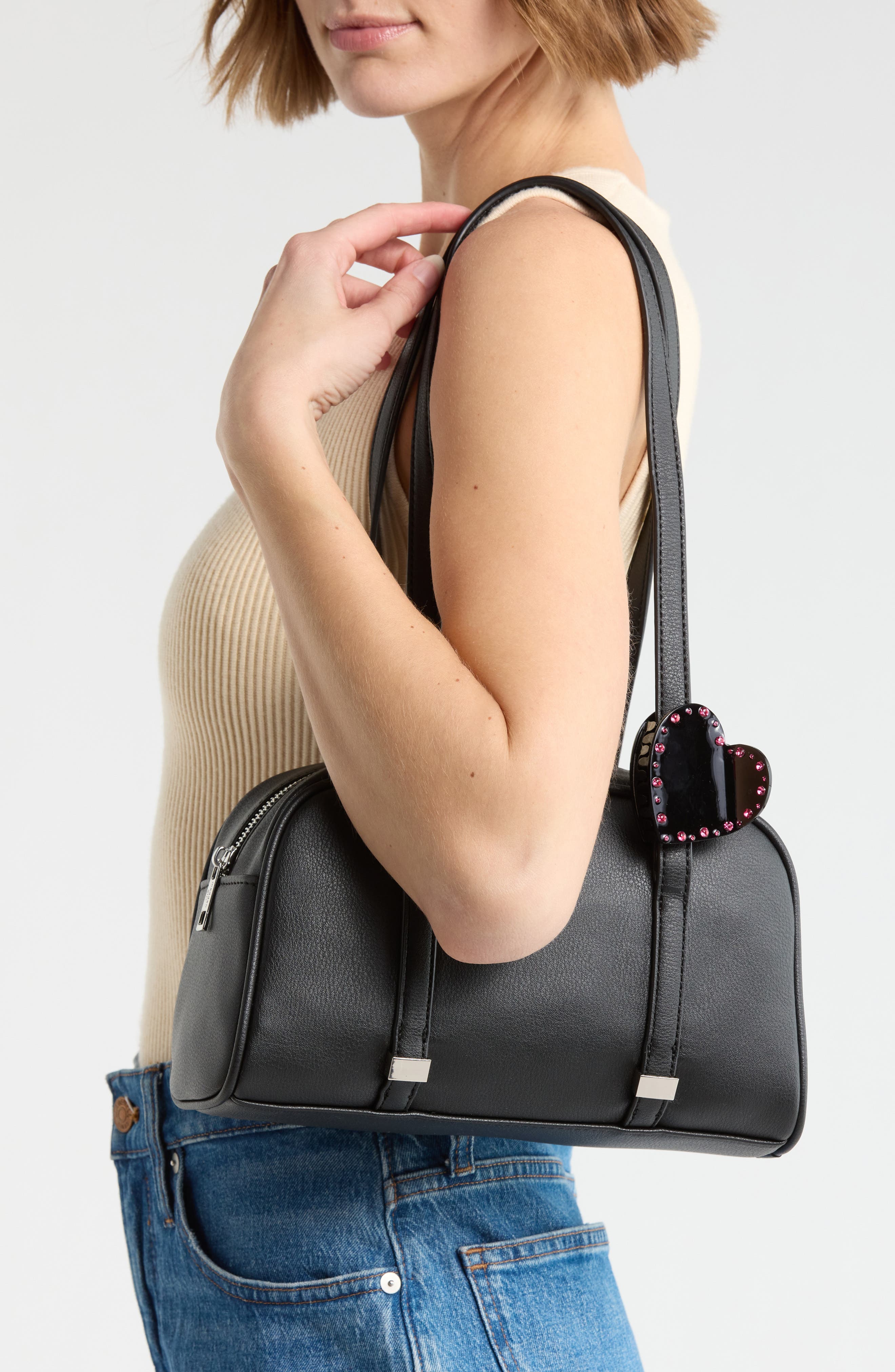 Madden Girl Faux Leather Bowling Bag, Alternate, color, Black