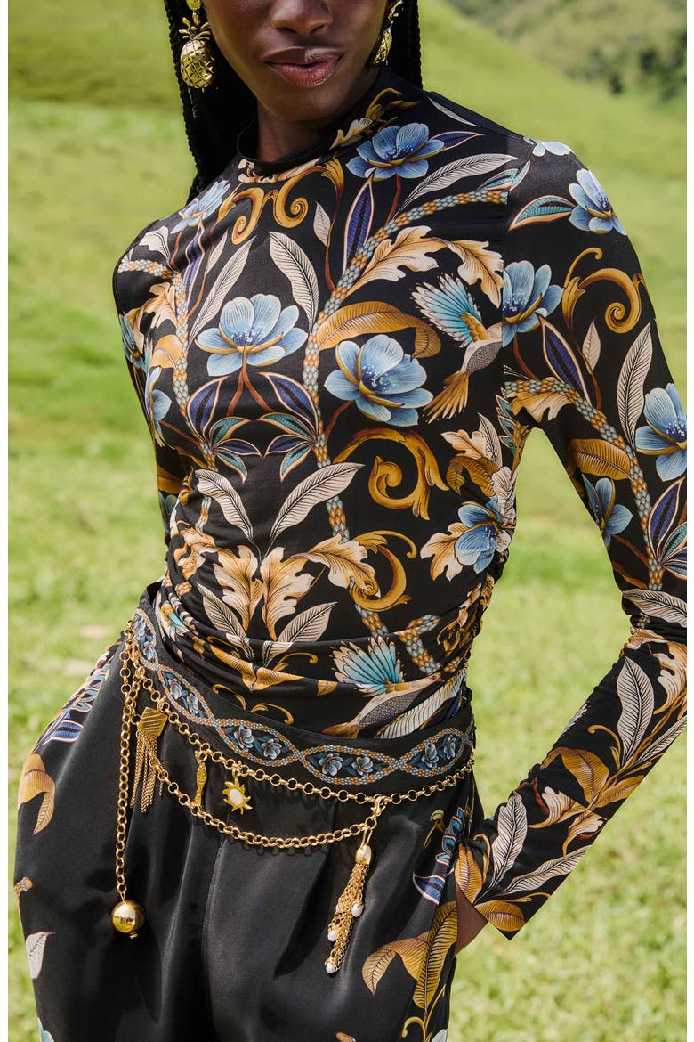 Snake Garden Black Jersey Top, Alternate, color, BLACK