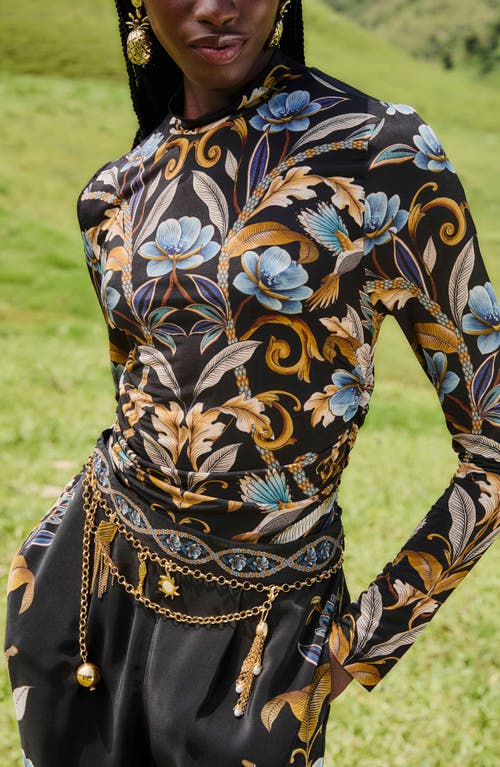 Farm Rio Snake Garden Jersey Top In Black