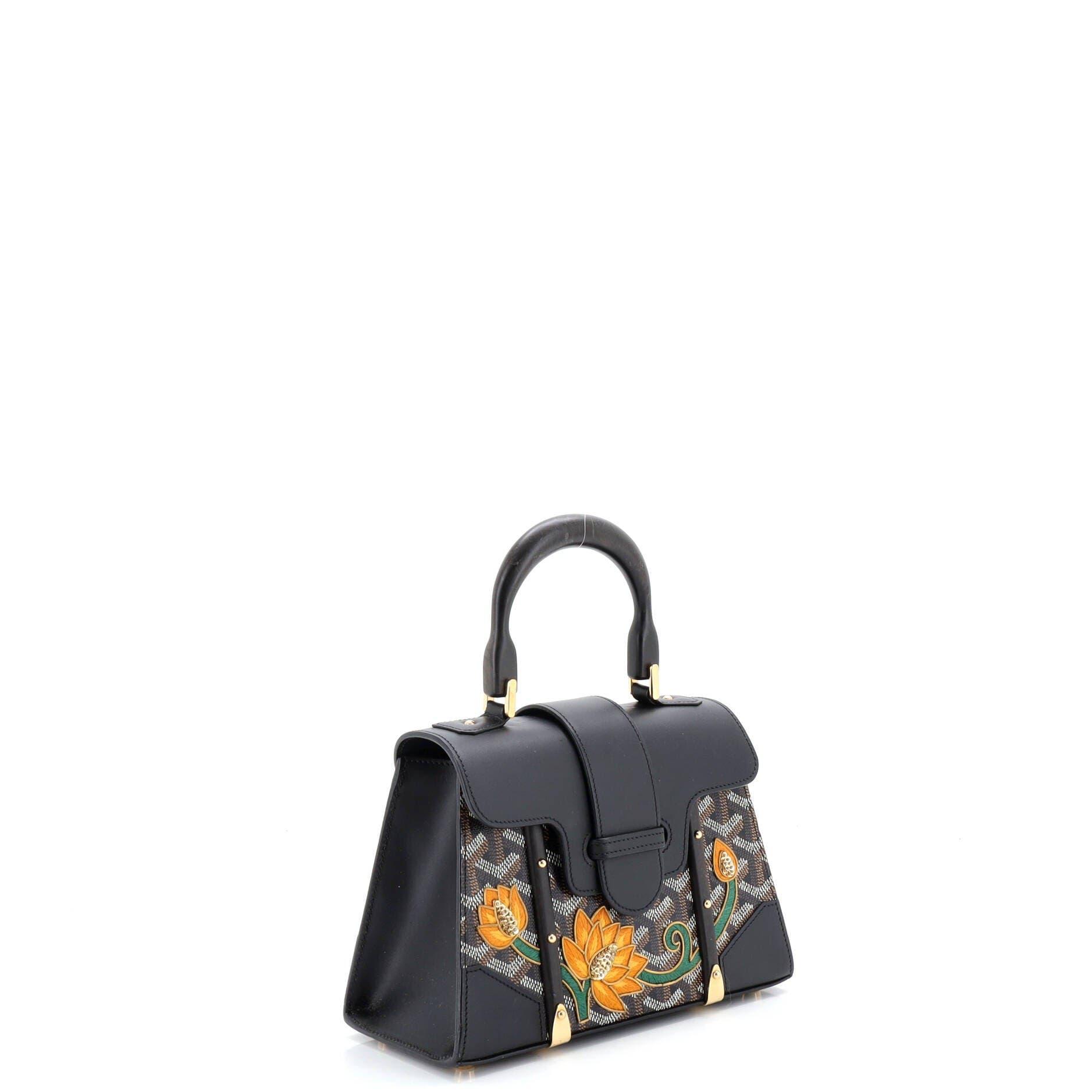 Pre-Owned Goyard Structured Saigon Top Handle Bag Coated Canvas with Leather Mini, Alternate, color, Black