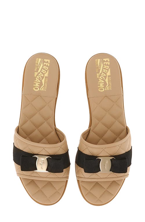 Ferragamo Women's Lovec Q Bow Accent Quilted Slide Sandals In New Bisque
