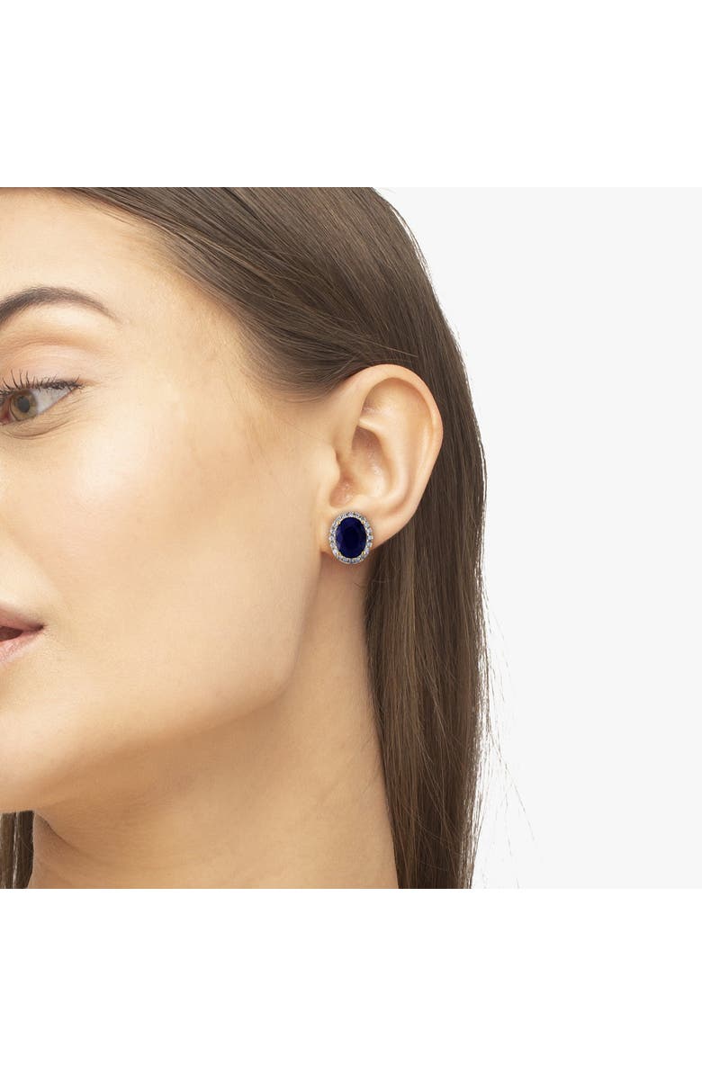ALLUREZ Oval Blue Sapphire & Halo Diamond Stud Earrings 14k, Alternate, color, Yellow Gold