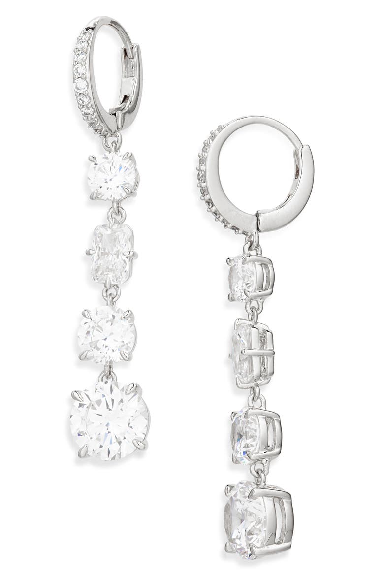 Stellar Linear Drop Earrings, Main, color, RHODIUM