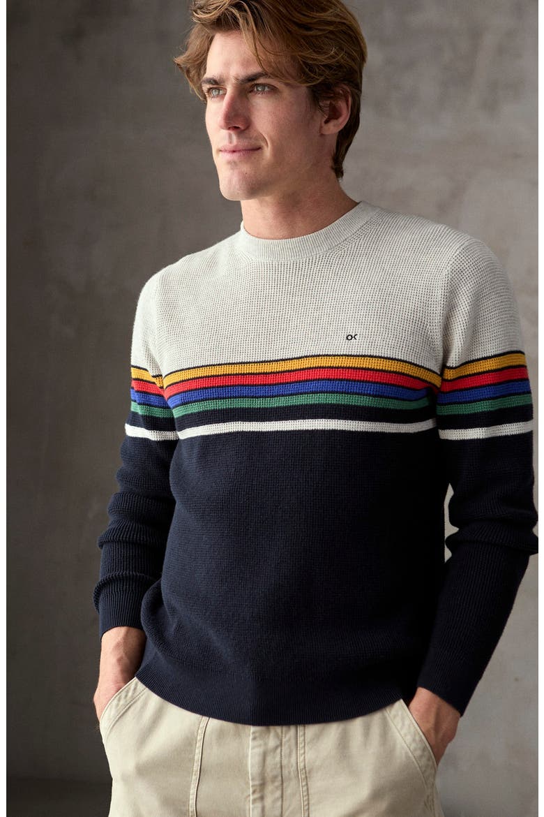Nostalgic Organic Cotton Crewneck Sweater, Alternate, color, OK RETRO RAINBOW