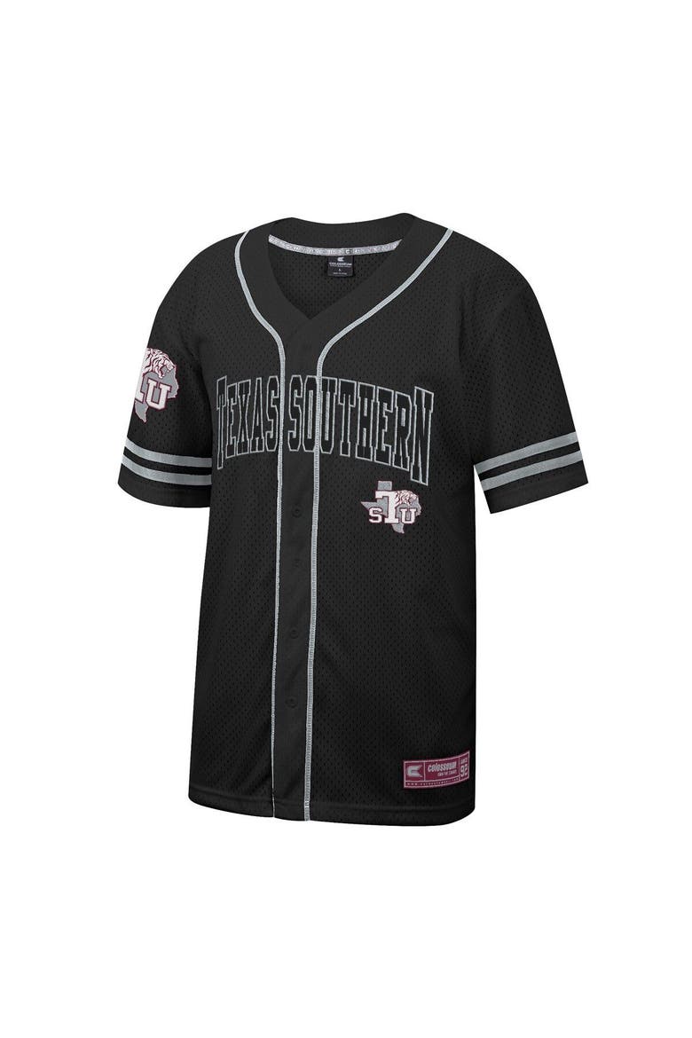 Men's Colosseum Black Texas Southern Tigers Free Spirited Mesh Button-Up Baseball Jersey, Alternate, color, Black