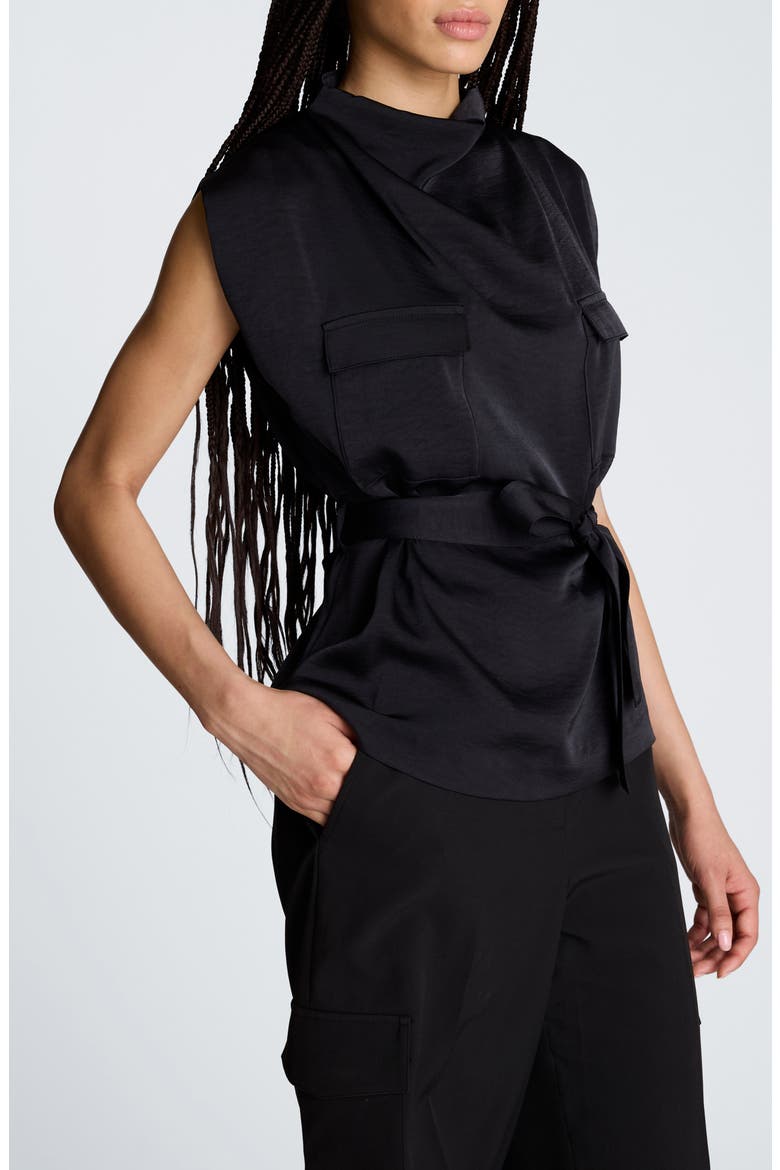 Cowl Neck Hammered Satin Top, Alternate, color, BLACK