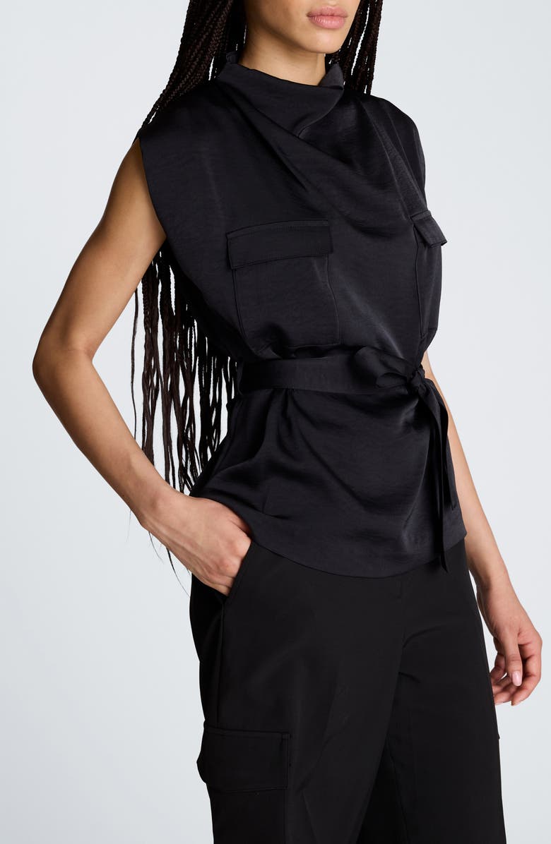 Kenneth Cole Cowl Neck Hammered Satin Top, Alternate, color, Black