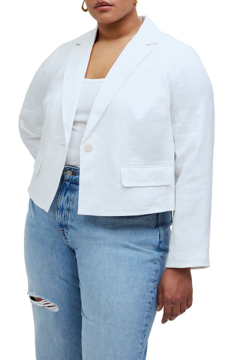 Madewell Crop Linen Blazer, Main, color, 