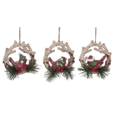 Resin Cardinal Wreath Ornament Set of 3 Home Decorations