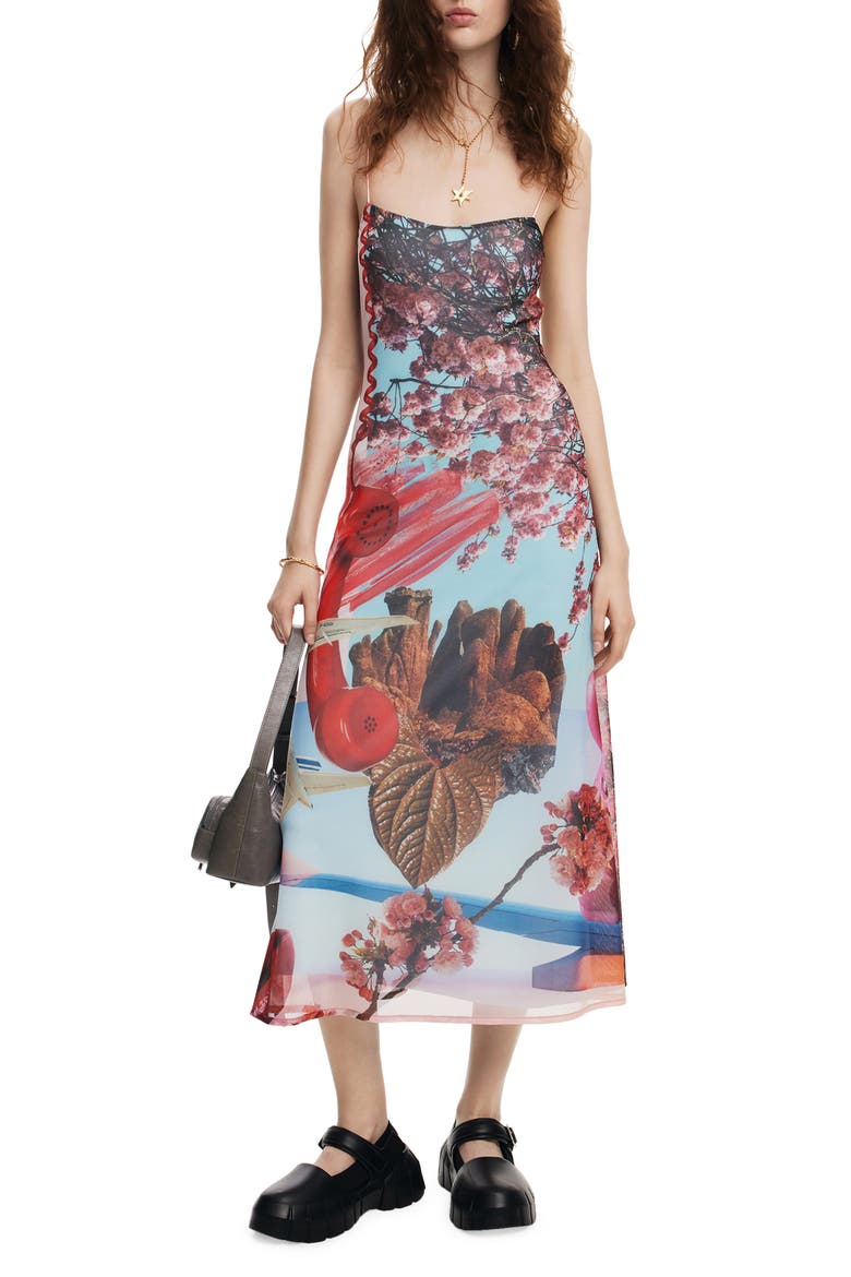 Surreal Blossom Stretch Slipdress, Main, color, BLUE/ RED MIX